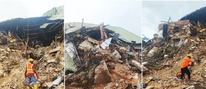 JUST IN: Many Oko Poly Students Trapped as Three-Storey Hostel Collapses