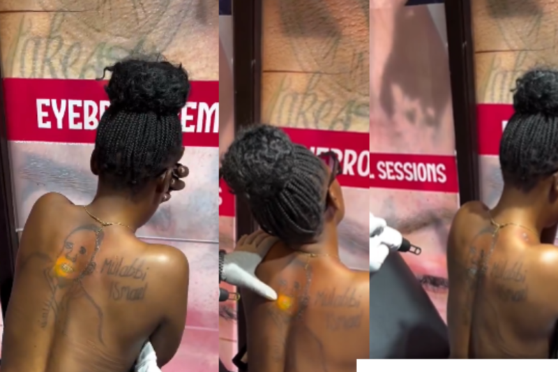 VIDEO: Woman Cries in Pain as She Removes Boyfriend’s Face Tattoo from Her Back After Alleged Cheating