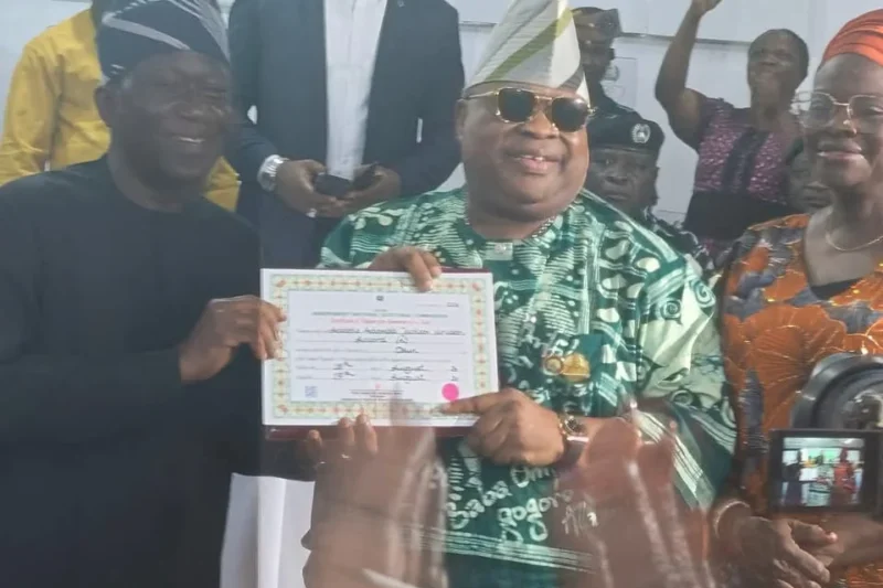 Adeleke Shows Off Dance Moves as INEC Presents Him Certificate of Return After Osun Victory