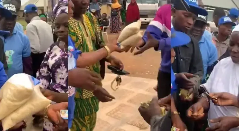 Trending Video Of APC Woman Sharing Rice To Osun Residents Ahead Election Draws Reactions