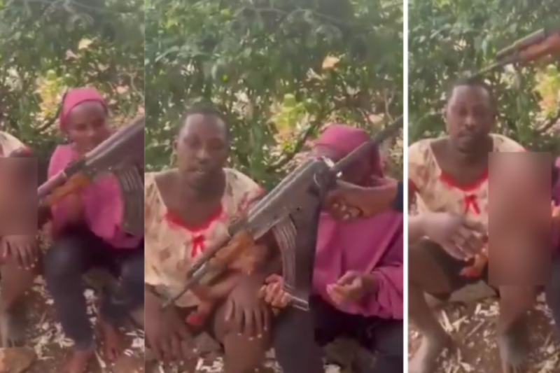 VIDEO: Terrorist Points AK-47 At Kaduna Father’s Head As Kidnappers Demand N300m For Him, Wife And Little Daughter